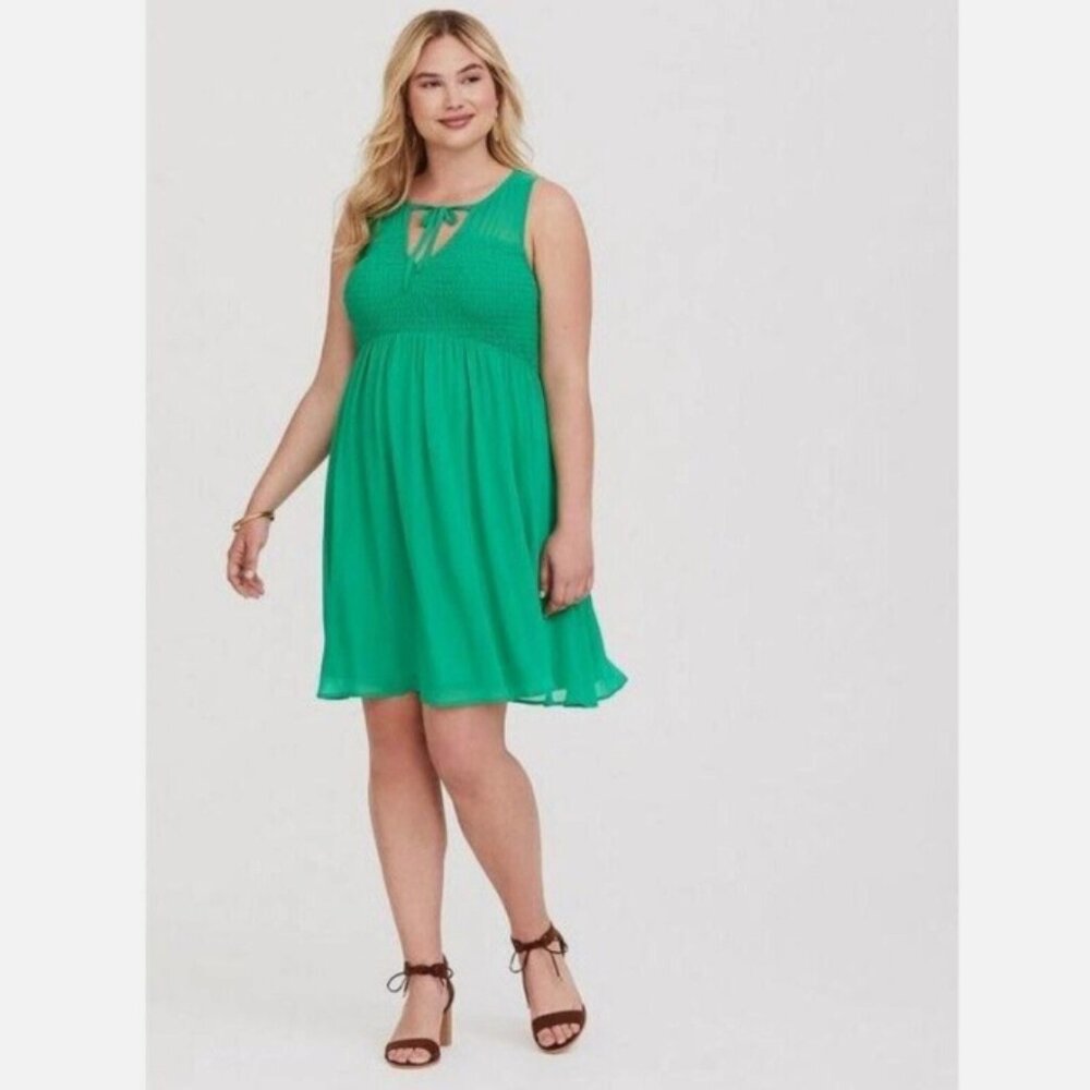 Torrid Green Smocked Front Chiffon Dress 1X